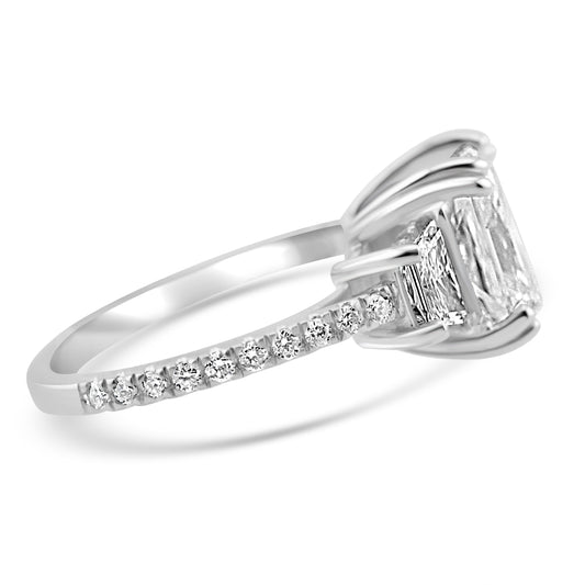 18k White Gold 5.00ctw Three Stone Lab Grown Elongated Radiant and Trapezoid Diamond Engagement Ring