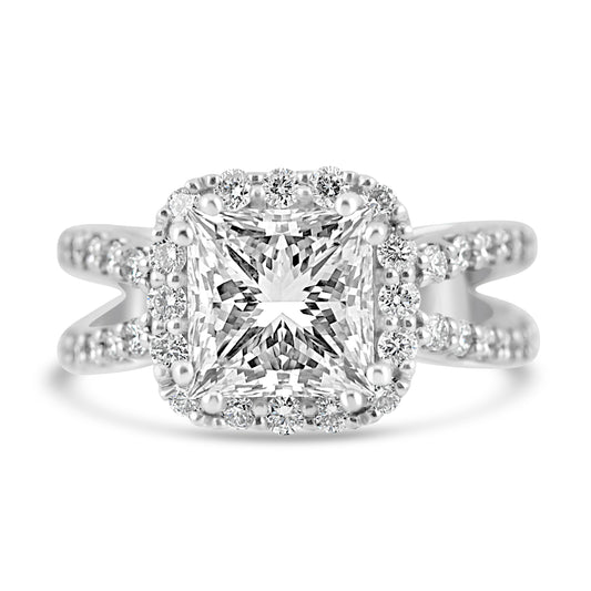 18k White Gold 3.00ct Princess Diamond Halo Engagement Ring