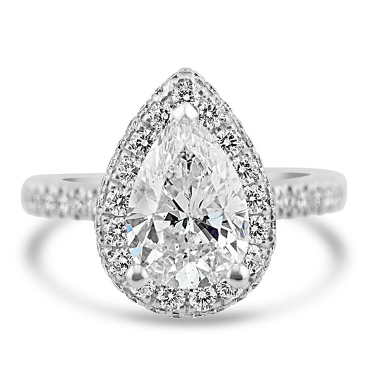 18k White Gold 2.27ct Pear Diamond Halo Engagement Ring