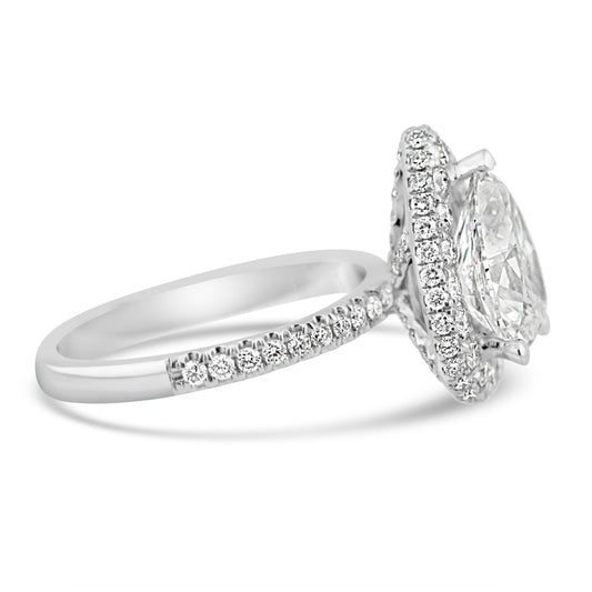 18k White Gold 2.27ct Pear Diamond Halo Engagement Ring