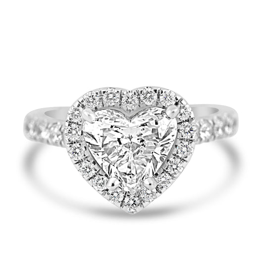 18k White Gold 1.81ct Heart Diamond Halo Engagement Ring