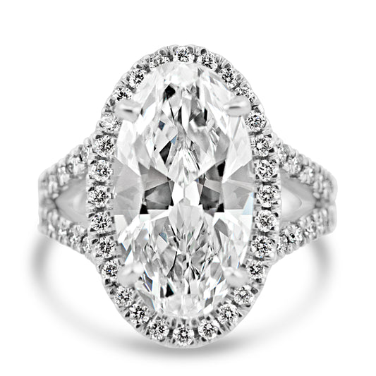 14k White Gold 4.90ct Oval Diamond Halo Engagement Ring