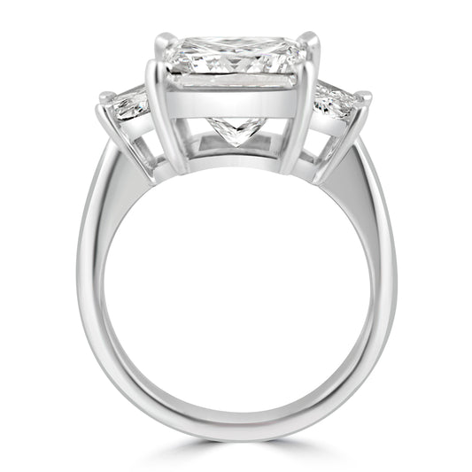 18k White Gold 4.50ctw Three Stone Princess and Trapezoid Diamond Engagement Ring