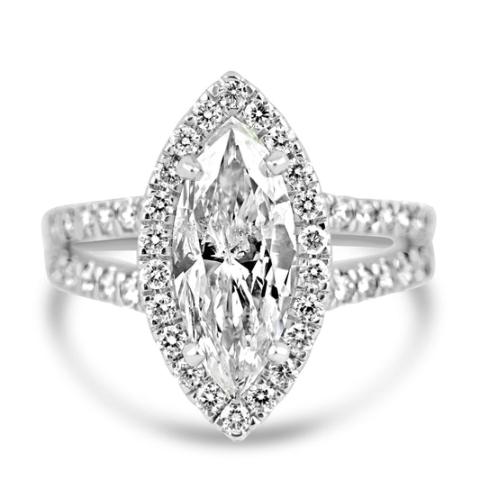 14k White Gold 1.85ct Marquise Diamond Halo Engagement Ring