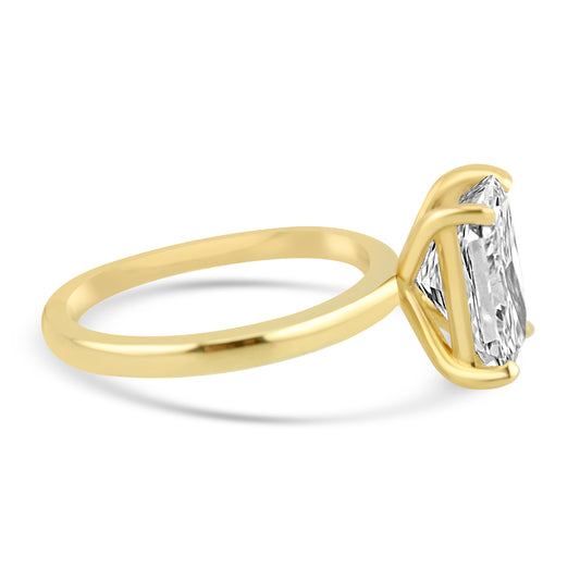 14k Yellow Gold 3.11ct Elongated Radiant Diamond Solitaire Engagement Ring