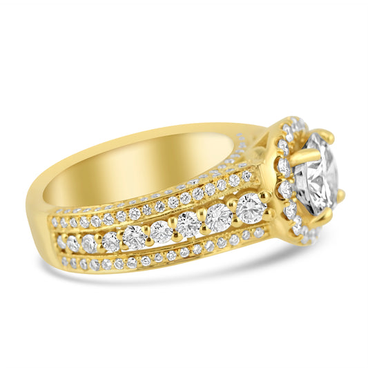 18k Yellow Gold 1.53ct Round Diamond Halo Engagement Ring