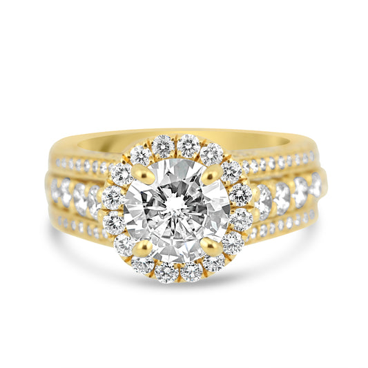 18k Yellow Gold 1.53ct Round Diamond Halo Engagement Ring