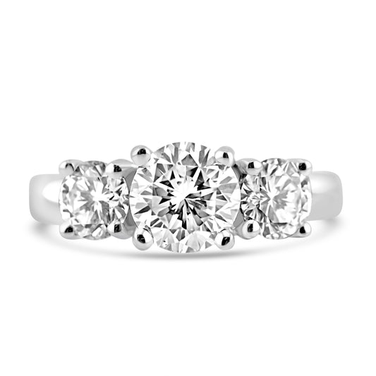 14k White Gold 2.20ctw Three Stone Round Diamond Engagement Ring