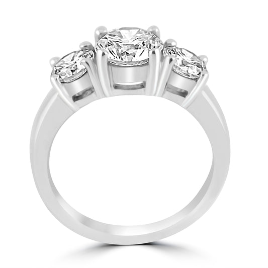 14k White Gold 2.20ctw Three Stone Round Diamond Engagement Ring