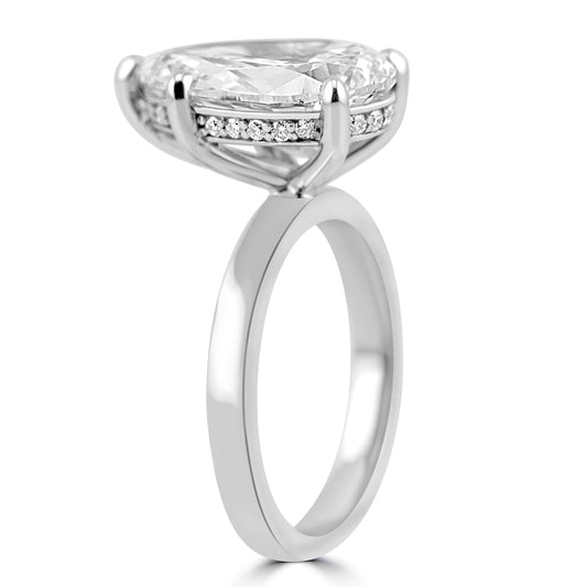14k White Gold 5.00ct Lab Grown Pear Diamond Invisible Halo Solitaire Engagement Ring