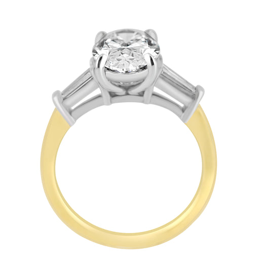 14k Yellow Gold 3.50ctw Three Stone Lab Grown Oval Diamond Engagement Ring