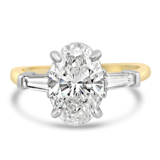 14k Yellow Gold 3.50ctw Three Stone Lab Grown Oval Diamond Engagement Ring