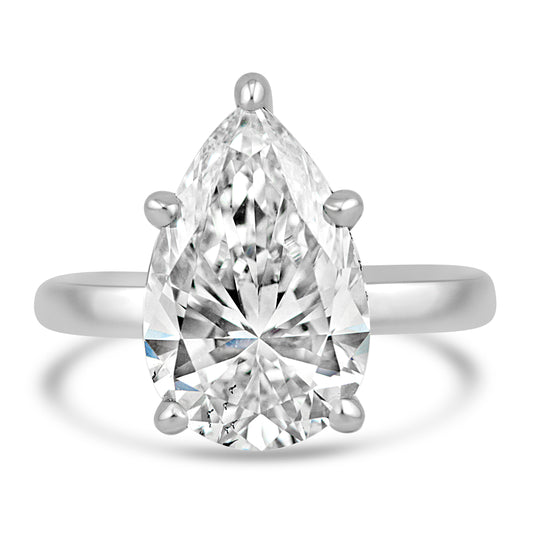14k White Gold 5.00ct Lab Grown Pear Diamond Invisible Halo Solitaire Engagement Ring