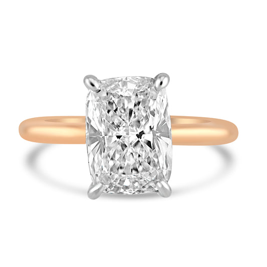 14k Rose Gold 3.00ct Lab Grown Elongated Cushion Diamond Solitaire Engagement Ring