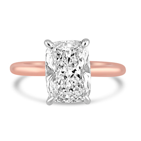 14k Rose Gold 3.50ct Lab Grown Elongated Cushion Diamond Solitaire Engagement Ring