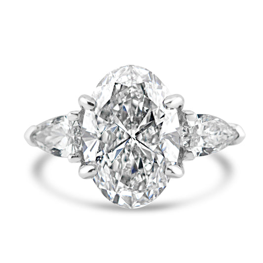 14k White Gold 6.00ctw Three Stone Lab Grown Oval and Pear Diamond Engagement Ring