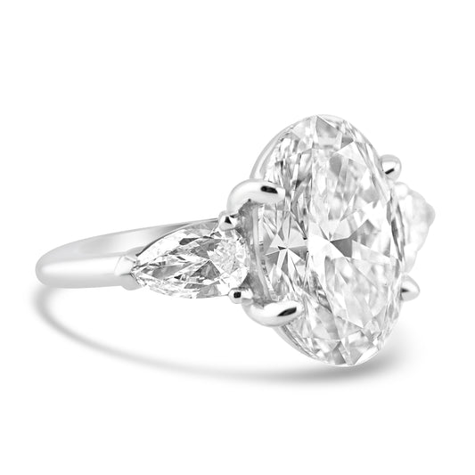 14k White Gold 6.00ctw Three Stone Lab Grown Oval and Pear Diamond Engagement Ring