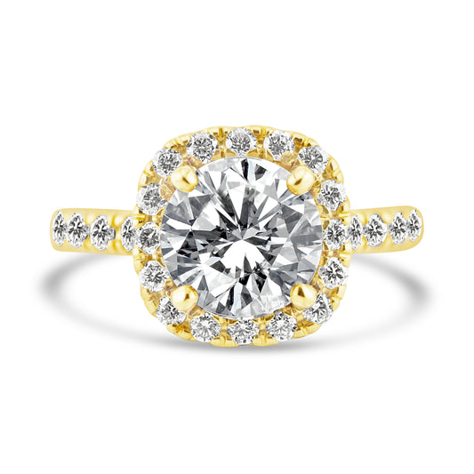 18k Yellow Gold 1.52ct Round Diamond Halo Engagement Ring