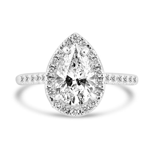 14k White Gold 1.29ct Pear Diamond Halo Engagement Ring