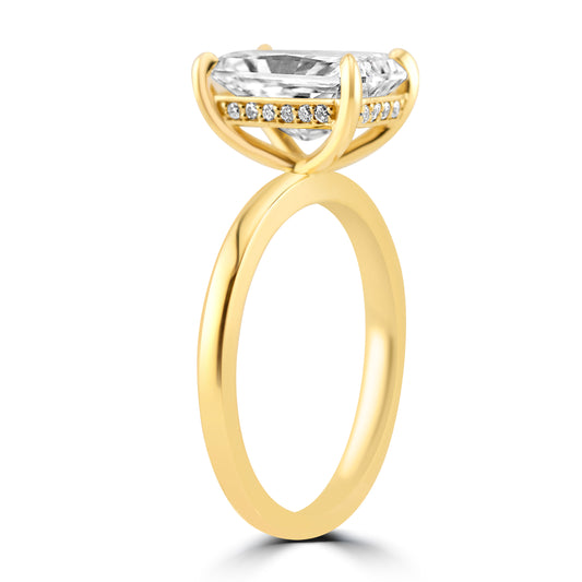 14k Yellow Gold 3.50ct Lab Grown Elongated Radiant Diamond Invisible Halo Solitaire Engagement Ring