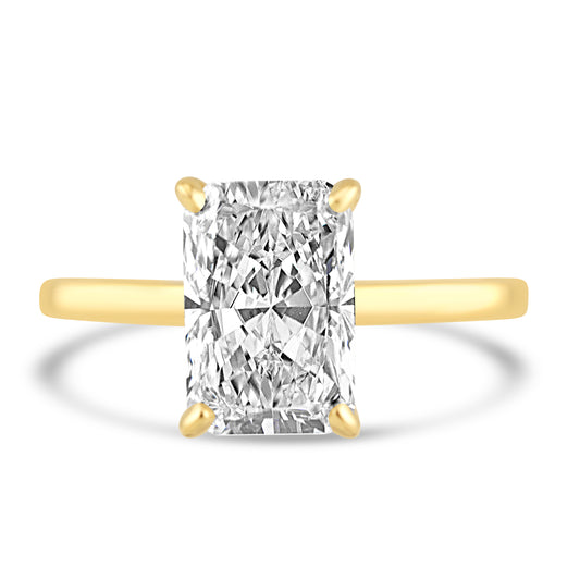 14k Yellow Gold 3.50ct Lab Grown Elongated Radiant Diamond Invisible Halo Solitaire Engagement Ring