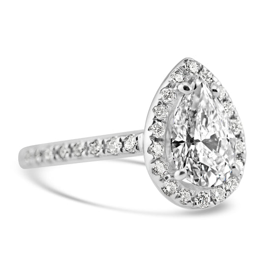 14k White Gold 1.29ct Pear Diamond Halo Engagement Ring