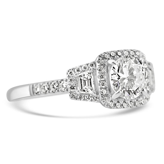 18k White Gold .90ct Round Diamond Halo Engagement Ring