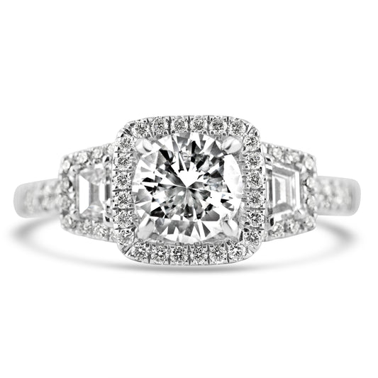 18k White Gold .90ct Round Diamond Halo Engagement Ring