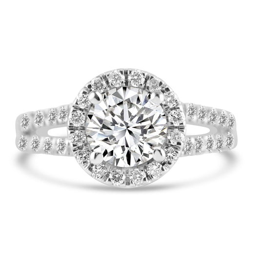 14k White Gold 1.23ct Round Diamond Halo Engagement Ring