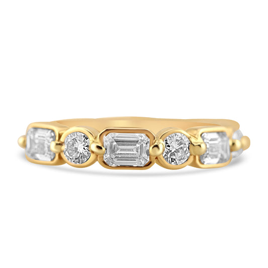 14k Yellow Gold Round & Baguette Bezel Lab Grown Diamond Band 1.50ctw