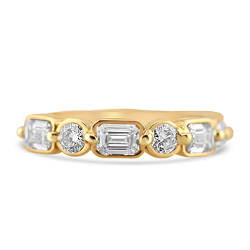 14k Yellow Gold Round & Baguette Bezel Lab Grown Diamond Band 1.50ctw