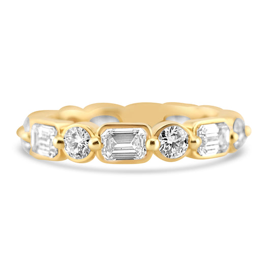 14k Yellow Gold Round & Baguette Bezel Lab Grown Diamond Eternity Band 3.30ctw