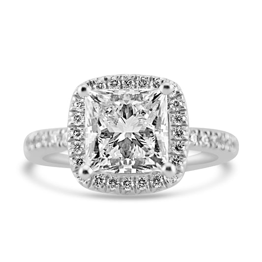 18k White Gold 3.00ct Lab Grown Princess Diamond Halo Engagement Ring