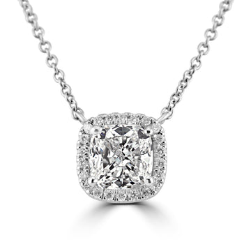 14k White Gold 1.35ct Lab Grown Cushion Diamond Halo Necklace