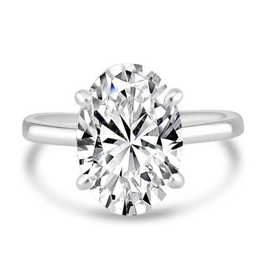 14k White Gold 3.50ct Lab Grown Oval Diamond Invisible Halo Solitaire Engagement Ring