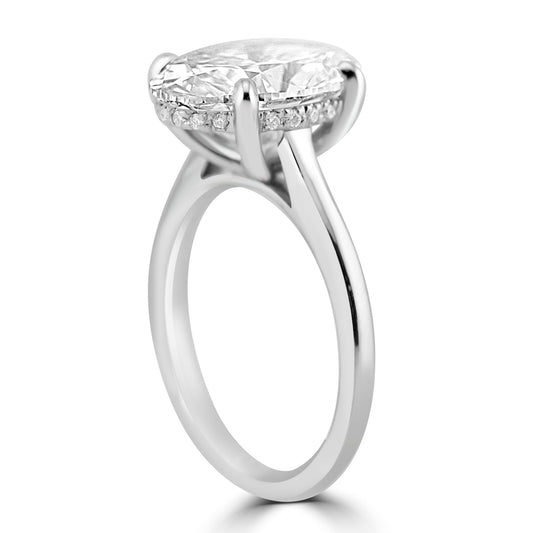 14k White Gold 3.50ct Lab Grown Oval Diamond Invisible Halo Solitaire Engagement Ring