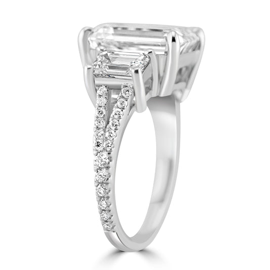 14k White Gold 5.50ctw Three Stone Lab Grown Emerald Diamond Split Shank Engagement Ring