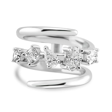 14k White Gold Multi Shape Lab Grown Wrap Ring 1.40ctw