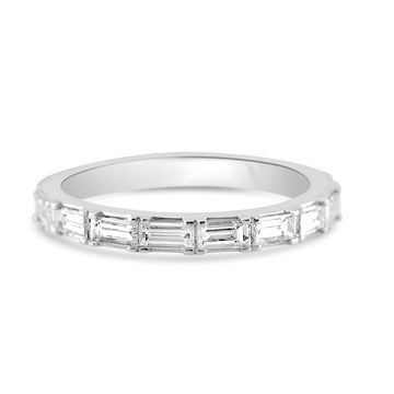 18k White Gold Emerald Diamond East West Band .75ctw