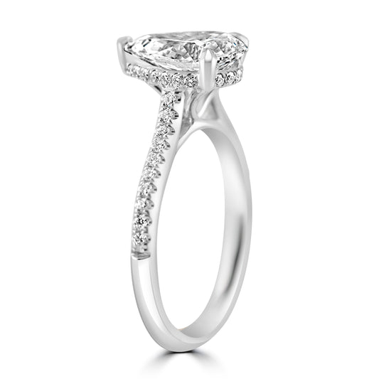18k White Gold 1.80ct Lab Grown Pear Diamond Invisible Halo Engagement Ring