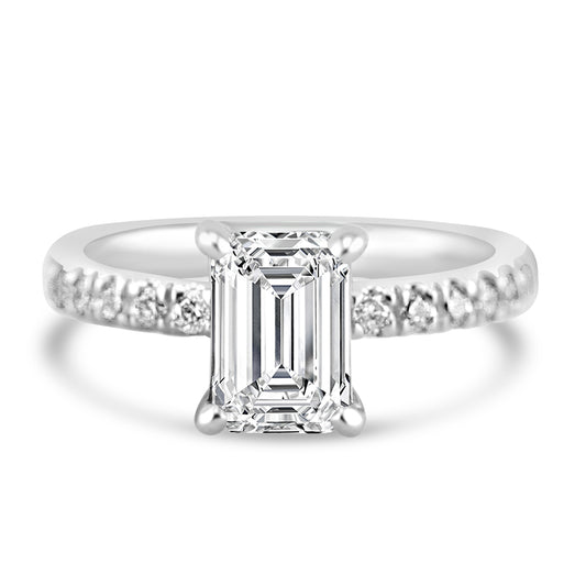14k White Gold 1.50ct Lab Grown Emerald Diamond Engagement Ring