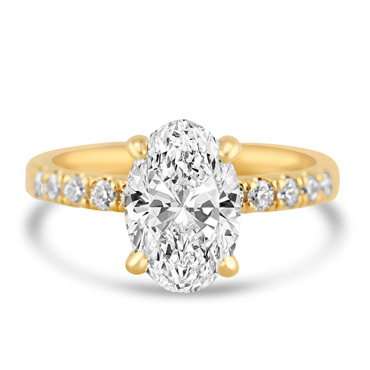 14k Yellow Gold 2.25ct Lab Grown Oval Diamond Band Engagement Ring