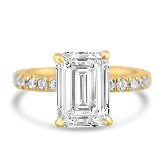 14k Yellow Gold 3.20ct Lab Grown Emerald Diamond Band Engagement Ring