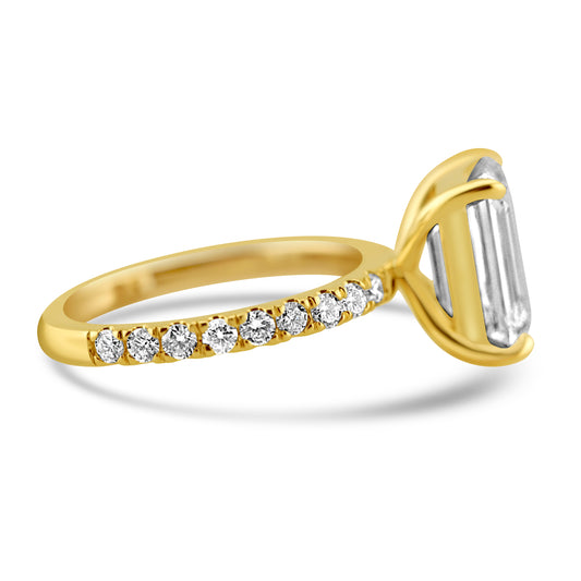 14k Yellow Gold 3.20ct Lab Grown Emerald Diamond Band Engagement Ring