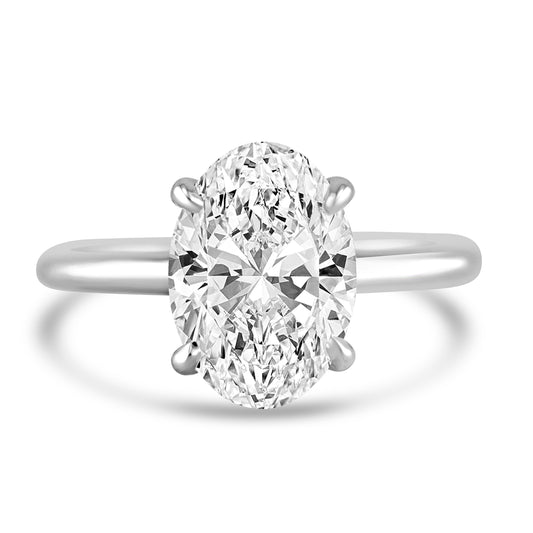 14k White Gold 3.20ct Lab Grown Oval Diamond Solitaire Engagement Ring