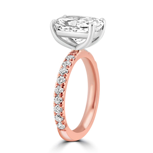 14k Rose Gold 2.00ct Lab Grown Elongated Cushion Diamond Band Engagement Ring