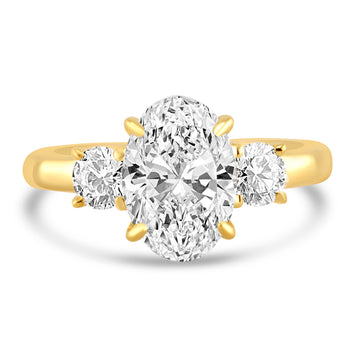 14k Yellow Gold 3.50ctw Three Stone Lab Grown Oval Diamond Engagement Ring