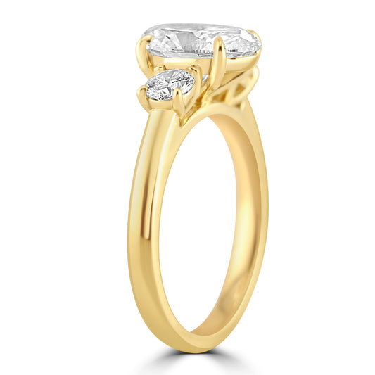 14k Yellow Gold 3.50ctw Three Stone Lab Grown Oval Diamond Engagement Ring
