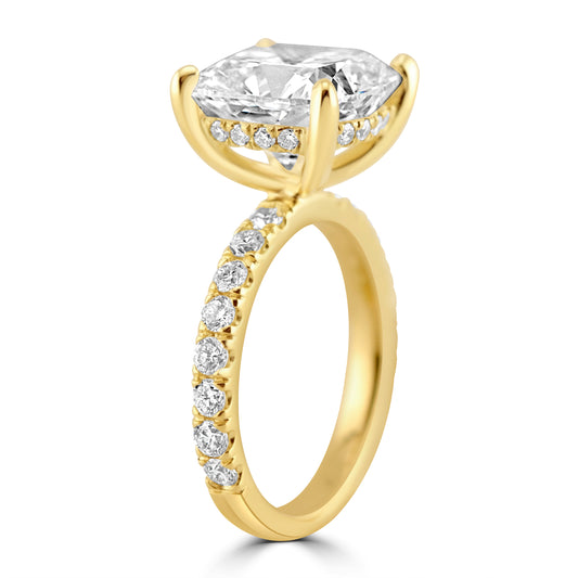 14k Yellow Gold 3.80ct Lab Grown Cushion Diamond Invisible Halo Engagement Ring