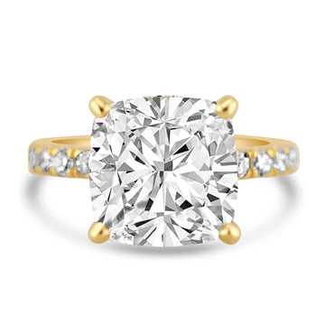 14k Yellow Gold 3.90ct Lab Grown Cushion Diamond Engagement Ring
